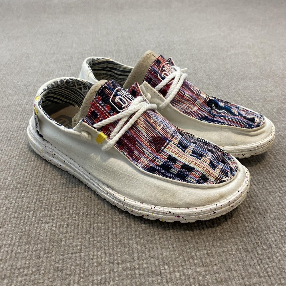 Hey Dude Wendy Boho Distressed Aztec Shoes Womens Size 8 Multicolor Slip On